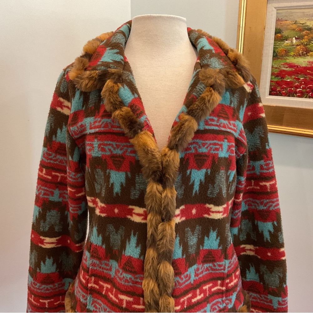 Tasha Polizzi Collection‎ Southwestern Faux Fur Trim Jacket - Picture 2 of 7